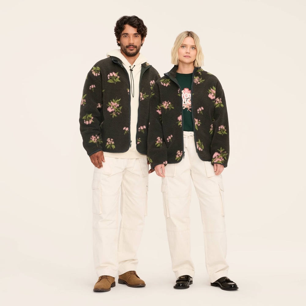 Woolrich x Target Adult Unisex M Medium Floral Zip-Up Fleece Jacket Olive Green